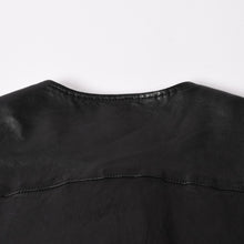 Load image into Gallery viewer, CHROME HEARTS クロムハーツ × リックオウエンス ノーカラーウォッシャブルシングルレザーライダースジャケット シープレザー シルバー925 ダガー アウター XLサイズ 美品 中古 4a003725