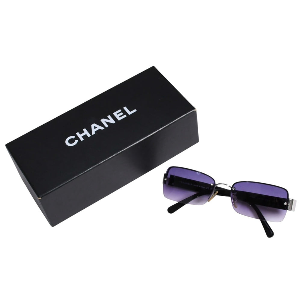 CHANEL Half Rim Sunglasses Eyewear 4130-B c.127/8G Size 56□16 135 Coco Mark Rhinestone Good Condition Used 4a003732
