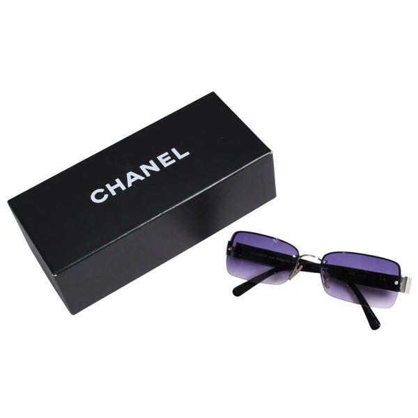 CHANEL シャネル ハーフリム サングラス アイウェア 4130-B c.127/8G サイズ56□16 135 ココマーク ラインストーン 美品 中古 4a003732