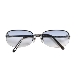 新品未使用 CHANEL シャネル ハーフリム サングラス アイウェア 4099 c.124/7B サイズ55□16 130 ココマーク ブルー シルバー 中古 4a003741