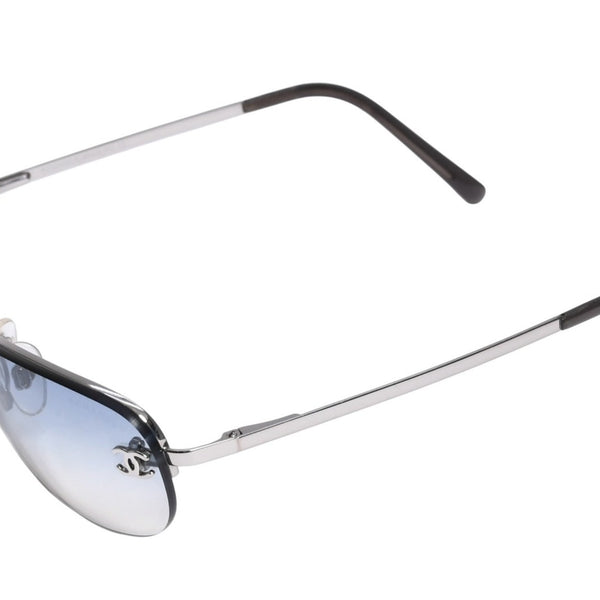 新品未使用 CHANEL シャネル ハーフリム サングラス アイウェア 4099 c.124/7B サイズ55□16 130 ココマーク ブルー シルバー 中古 4a003741