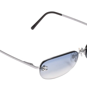 新品未使用 CHANEL シャネル ハーフリム サングラス アイウェア 4099 c.124/7B サイズ55□16 130 ココマーク ブルー シルバー 中古 4a003741