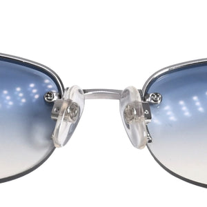 新品未使用 CHANEL シャネル ハーフリム サングラス アイウェア 4099 c.124/7B サイズ55□16 130 ココマーク ブルー シルバー 中古 4a003741