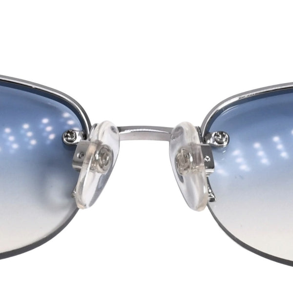 新品未使用 CHANEL シャネル ハーフリム サングラス アイウェア 4099 c.124/7B サイズ55□16 130 ココマーク ブルー シルバー 中古 4a003741