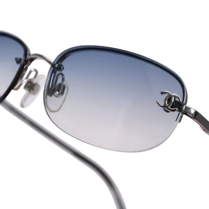 新品未使用 CHANEL シャネル ハーフリム サングラス アイウェア 4099 c.124/7B サイズ55□16 130 ココマーク ブルー シルバー 中古 4a003741