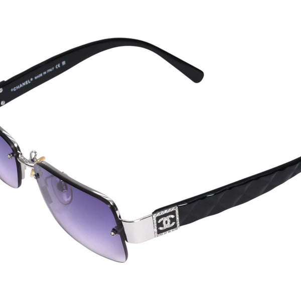 CHANEL シャネル ハーフリム サングラス アイウェア 4130-B c.127/8G サイズ56□16 135 ココマーク ラインストーン 美品 中古 4a003732
