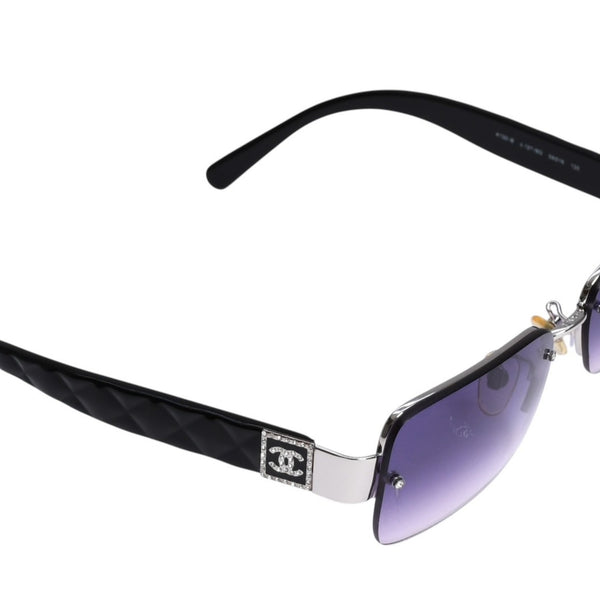 CHANEL シャネル ハーフリム サングラス アイウェア 4130-B c.127/8G サイズ56□16 135 ココマーク ラインストーン 美品 中古 4a003732