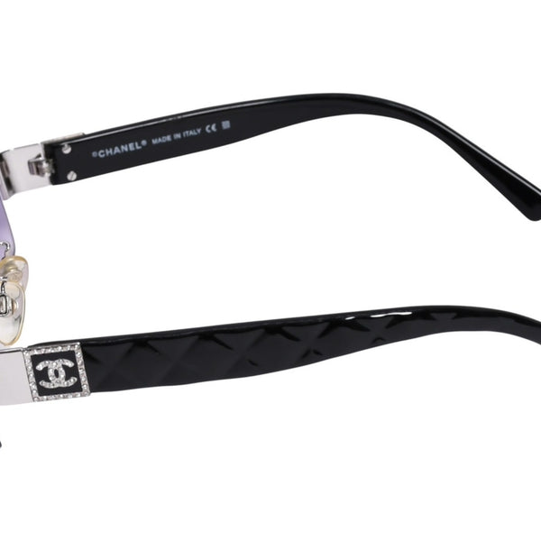CHANEL シャネル ハーフリム サングラス アイウェア 4130-B c.127/8G サイズ56□16 135 ココマーク ラインストーン 美品 中古 4a003732