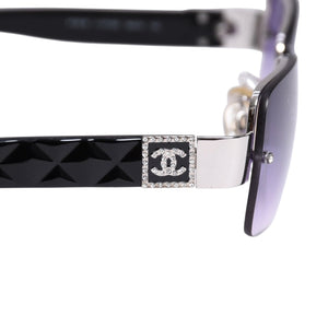 CHANEL シャネル ハーフリム サングラス アイウェア 4130-B c.127/8G サイズ56□16 135 ココマーク ラインストーン 美品 中古 4a003732