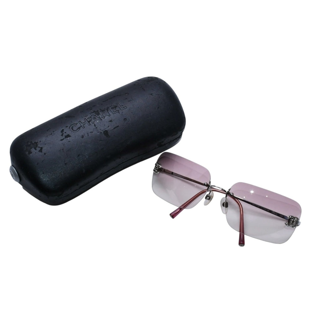 CHANEL Rimless Sunglasses Eyewear 4017-D c.124/58 Size 62□17 120 Coco Mark Rhinestone Pink Good Condition Used 4a003731
