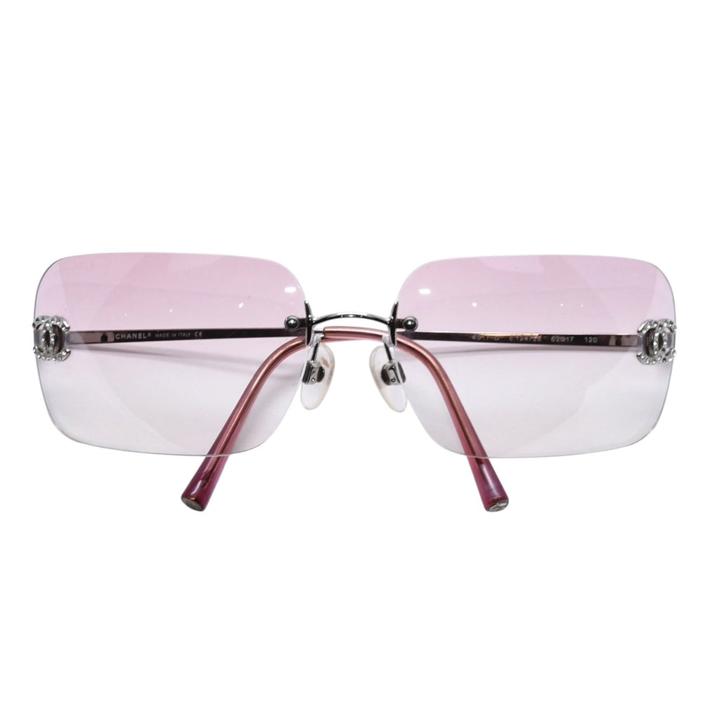 CHANEL Rimless Sunglasses Eyewear 4017-D c.124/58 Size 62□17 120 Coco Mark Rhinestone Pink Good Condition Used 4a003731