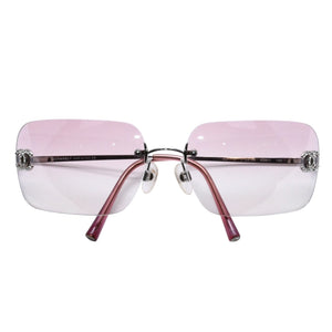 CHANEL Rimless Sunglasses Eyewear 4017-D c.124/58 Size 62□17 120 Coco Mark Rhinestone Pink Good Condition Used 4a003731