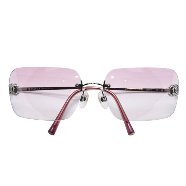CHANEL Rimless Sunglasses Eyewear 4017-D c.124/58 Size 62□17 120 Coco Mark Rhinestone Pink Good Condition Used 4a003731