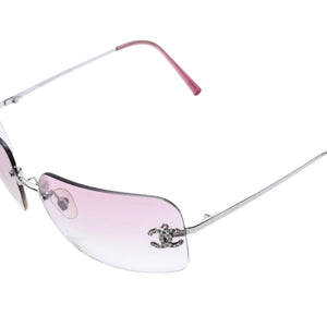 CHANEL Rimless Sunglasses Eyewear 4017-D c.124/58 Size 62□17 120 Coco Mark Rhinestone Pink Good Condition Used 4a003731
