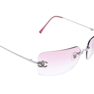 CHANEL Rimless Sunglasses Eyewear 4017-D c.124/58 Size 62□17 120 Coco Mark Rhinestone Pink Good Condition Used 4a003731