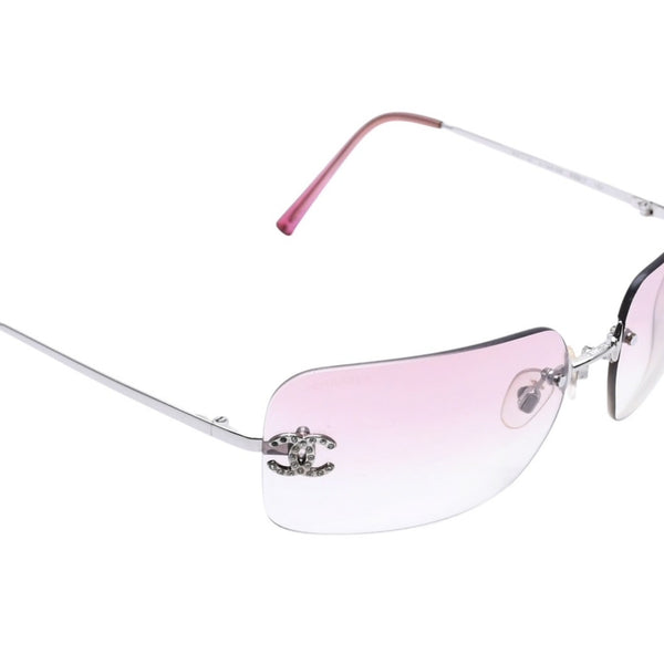 CHANEL Rimless Sunglasses Eyewear 4017-D c.124/58 Size 62□17 120 Coco Mark Rhinestone Pink Good Condition Used 4a003731