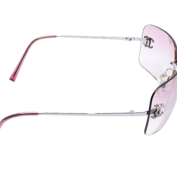 CHANEL Rimless Sunglasses Eyewear 4017-D c.124/58 Size 62□17 120 Coco Mark Rhinestone Pink Good Condition Used 4a003731