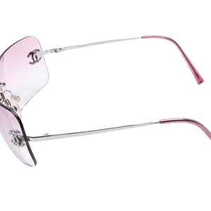 CHANEL Rimless Sunglasses Eyewear 4017-D c.124/58 Size 62□17 120 Coco Mark Rhinestone Pink Good Condition Used 4a003731