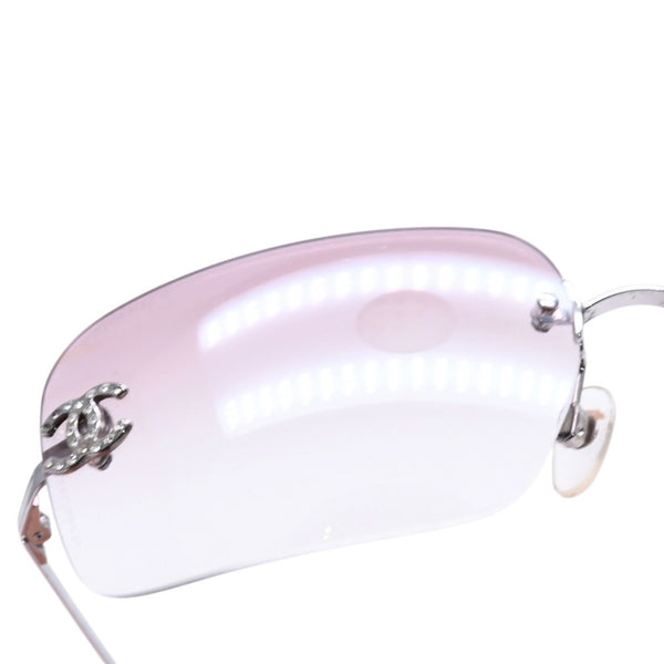 CHANEL Rimless Sunglasses Eyewear 4017-D c.124/58 Size 62□17 120 Coco Mark Rhinestone Pink Good Condition Used 4a003731