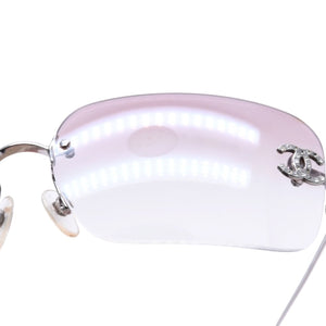 CHANEL Rimless Sunglasses Eyewear 4017-D c.124/58 Size 62□17 120 Coco Mark Rhinestone Pink Good Condition Used 4a003731