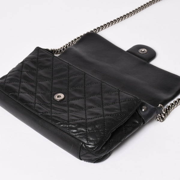 CHANEL Wild Stitch S Flap S Chain Shoulder Bag No. 17 Coco Mark Calf Leather Black Good Condition Used 4a003743