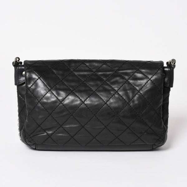 CHANEL Wild Stitch S Flap S Chain Shoulder Bag No. 17 Coco Mark Calf Leather Black Good Condition Used 4a003743