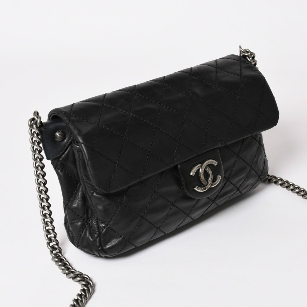 CHANEL Wild Stitch S Flap S Chain Shoulder Bag No. 17 Coco Mark Calf Leather Black Good Condition Used 4a003743