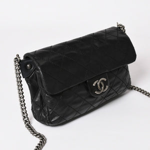 CHANEL Wild Stitch S Flap S Chain Shoulder Bag No. 17 Coco Mark Calf Leather Black Good Condition Used 4a003743
