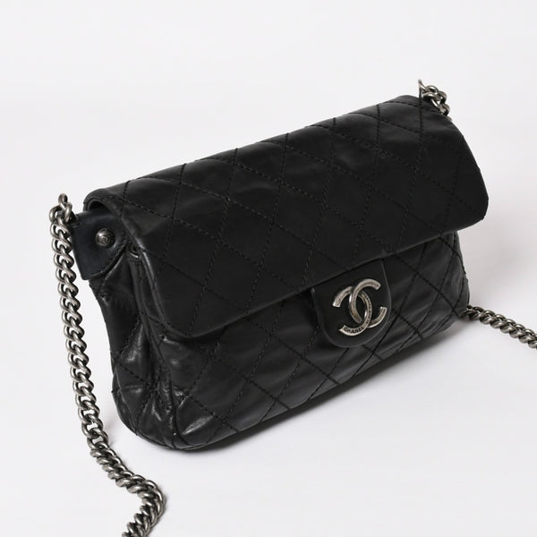 CHANEL Wild Stitch S Flap S Chain Shoulder Bag No. 17 Coco Mark Calf Leather Black Good Condition Used 4a003743