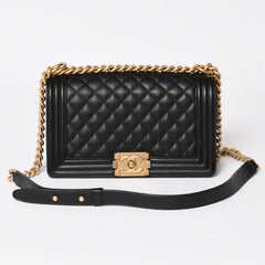 極美品 CHANEL シャネル ボーイシャネル25 ミディアム チェーンショルダーバッグ 30番台 ココマーク キャビアスキン ブラック 中古 4a003637