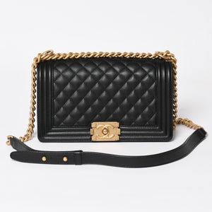 極美品 CHANEL シャネル ボーイシャネル25 ミディアム チェーンショルダーバッグ 30番台 ココマーク キャビアスキン ブラック 中古 4a003637