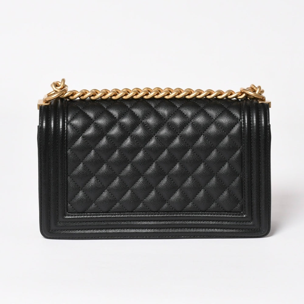 極美品 CHANEL シャネル ボーイシャネル25 ミディアム チェーンショルダーバッグ 30番台 ココマーク キャビアスキン ブラック 中古 4a003637