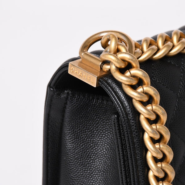 極美品 CHANEL シャネル ボーイシャネル25 ミディアム チェーンショルダーバッグ 30番台 ココマーク キャビアスキン ブラック 中古 4a003637