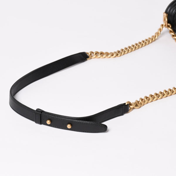 極美品 CHANEL シャネル ボーイシャネル25 ミディアム チェーンショルダーバッグ 30番台 ココマーク キャビアスキン ブラック 中古 4a003637
