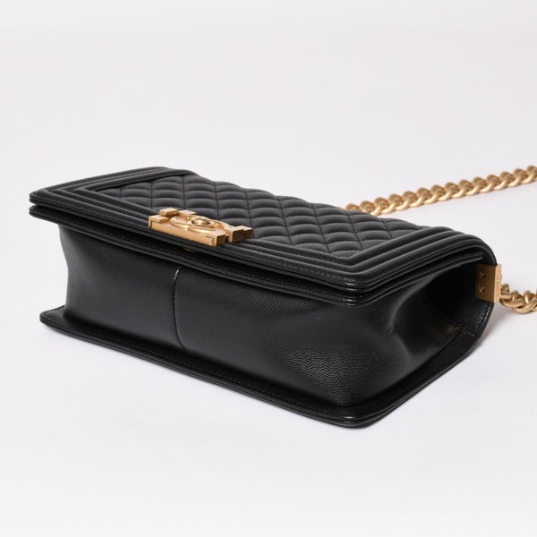 極美品 CHANEL シャネル ボーイシャネル25 ミディアム チェーンショルダーバッグ 30番台 ココマーク キャビアスキン ブラック 中古 4a003637