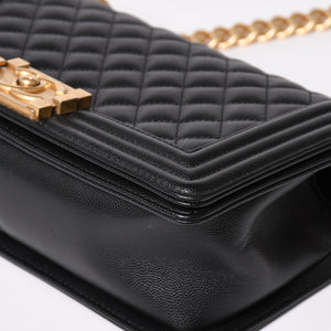 極美品 CHANEL シャネル ボーイシャネル25 ミディアム チェーンショルダーバッグ 30番台 ココマーク キャビアスキン ブラック 中古 4a003637