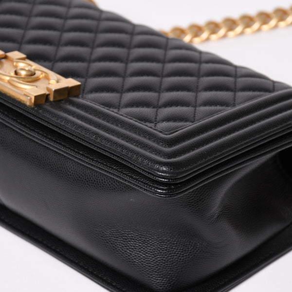 極美品 CHANEL シャネル ボーイシャネル25 ミディアム チェーンショルダーバッグ 30番台 ココマーク キャビアスキン ブラック 中古 4a003637