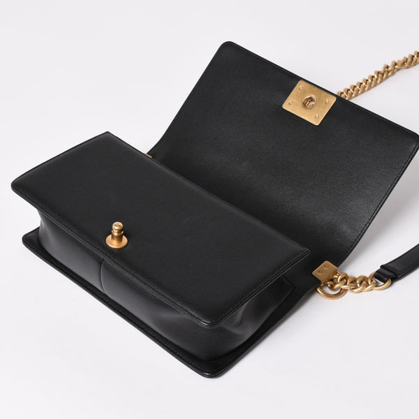 極美品 CHANEL シャネル ボーイシャネル25 ミディアム チェーンショルダーバッグ 30番台 ココマーク キャビアスキン ブラック 中古 4a003637