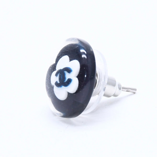CHANEL シャネル ココマーク ボタンピアス 重量約1.68g 04S刻印 カメリア クリア ブラック ホワイト 樹脂系 両耳用 美品 中古 4a003747