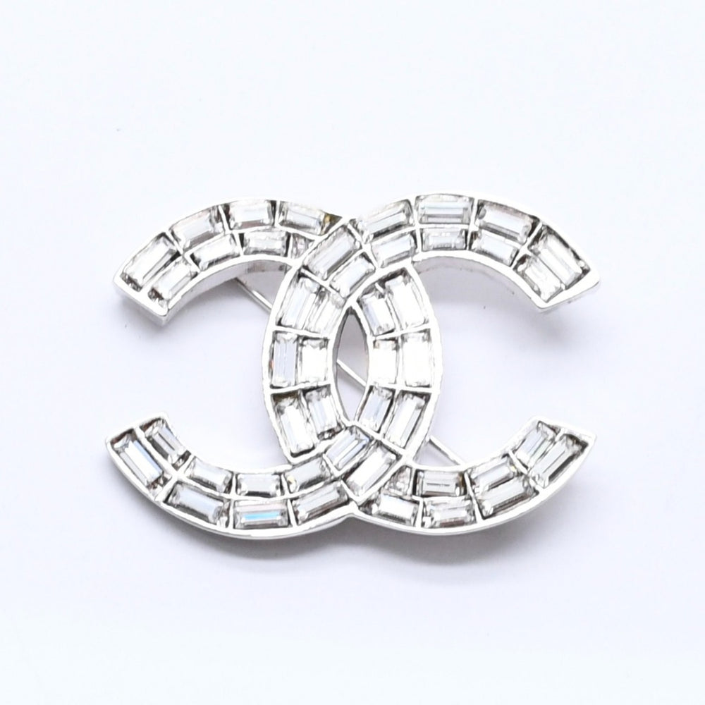 極美品 CHANEL シャネル ココマーク ブローチ 重量約20.05g 01P刻印 メタル ラインストーン シルバー クリア 中古 4a003749