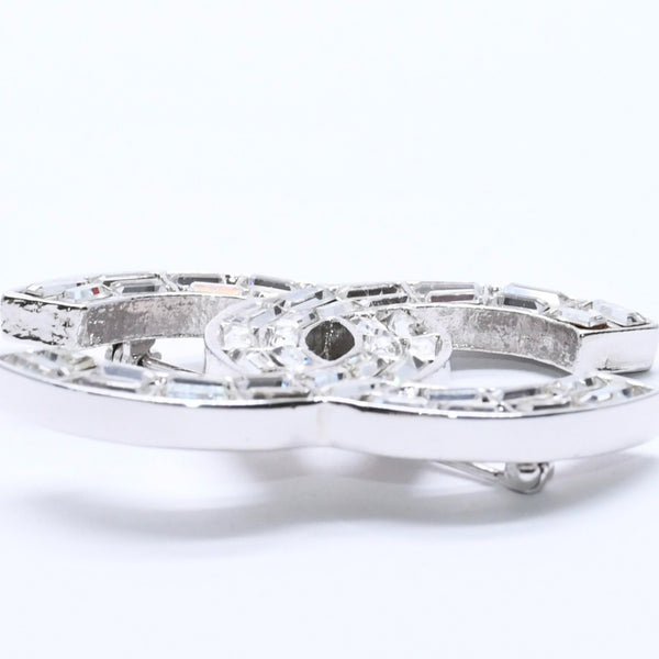 Very Good Condition CHANEL Coco Mark Brooch Weight Approx. 20.05g 01P Engraved Metal Rhinestone Silver Clear Used 4a003749