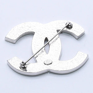 Very Good Condition CHANEL Coco Mark Brooch Weight Approx. 20.05g 01P Engraved Metal Rhinestone Silver Clear Used 4a003749