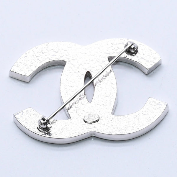 Very Good Condition CHANEL Coco Mark Brooch Weight Approx. 20.05g 01P Engraved Metal Rhinestone Silver Clear Used 4a003749