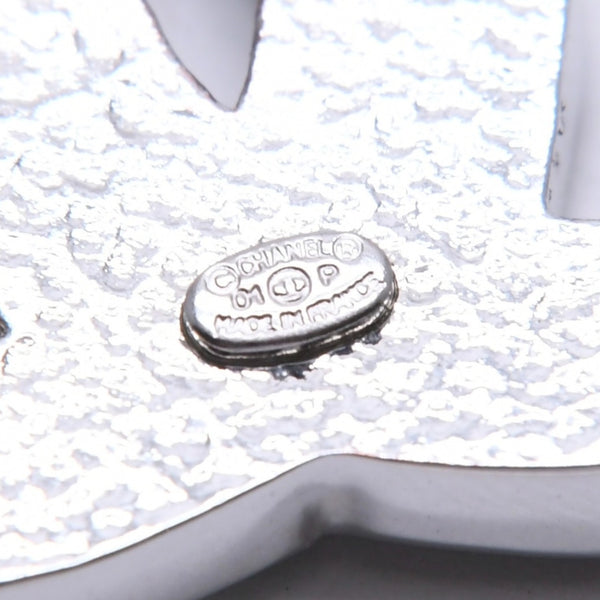 Very Good Condition CHANEL Coco Mark Brooch Weight Approx. 20.05g 01P Engraved Metal Rhinestone Silver Clear Used 4a003749