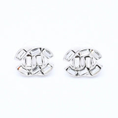 Very Good Condition CHANEL Coco Mark Earrings Weight Approximately 4.39g 01P Engraved Rhinestone Metal Silver Clear Binaural Used 4a003745