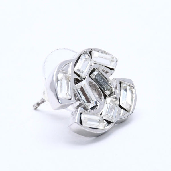 Very Good Condition CHANEL Coco Mark Earrings Weight Approximately 4.39g 01P Engraved Rhinestone Metal Silver Clear Binaural Used 4a003745