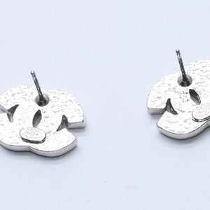 Very Good Condition CHANEL Coco Mark Earrings Weight Approximately 4.39g 01P Engraved Rhinestone Metal Silver Clear Binaural Used 4a003745