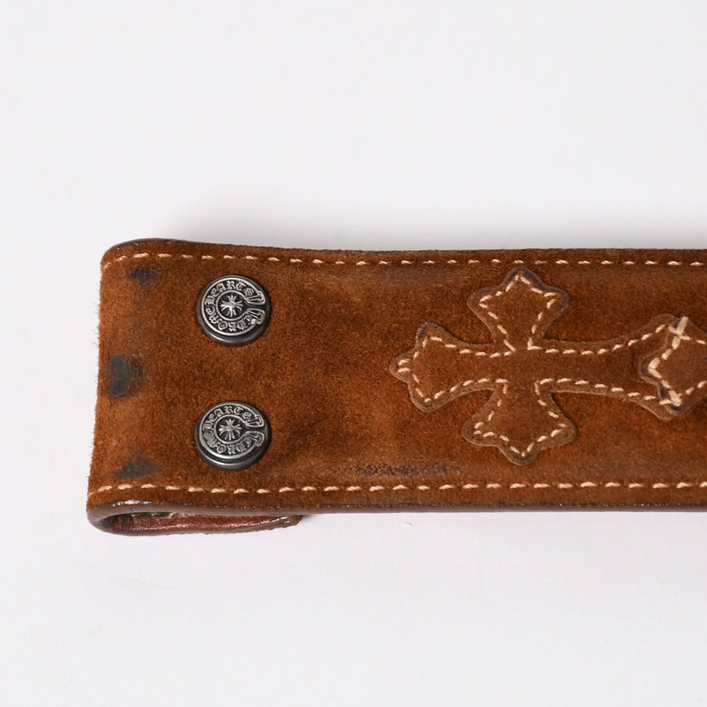 極美品 CHROME HEARTS クロムハーツ ベルト ストラップ サイズ34 セメタリー クロスパッチ シルバー925 レザー 中古 4a003757