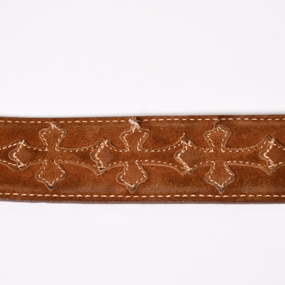 極美品 CHROME HEARTS クロムハーツ ベルト ストラップ サイズ34 セメタリー クロスパッチ シルバー925 レザー 中古 4a003757