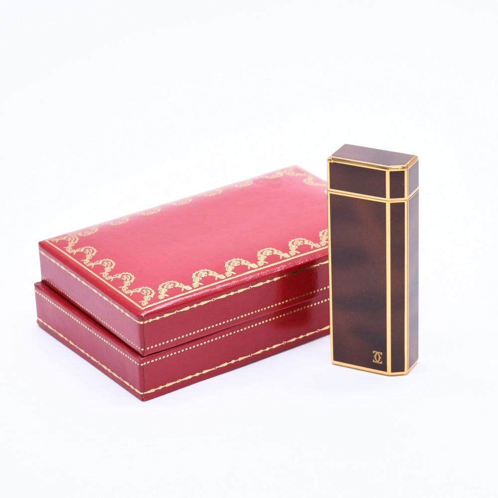 Cartier カルティエ オーバル ライター ゴールド ブラックラッカー ガスライター 漆ブラウン 美品 中古 4a002334